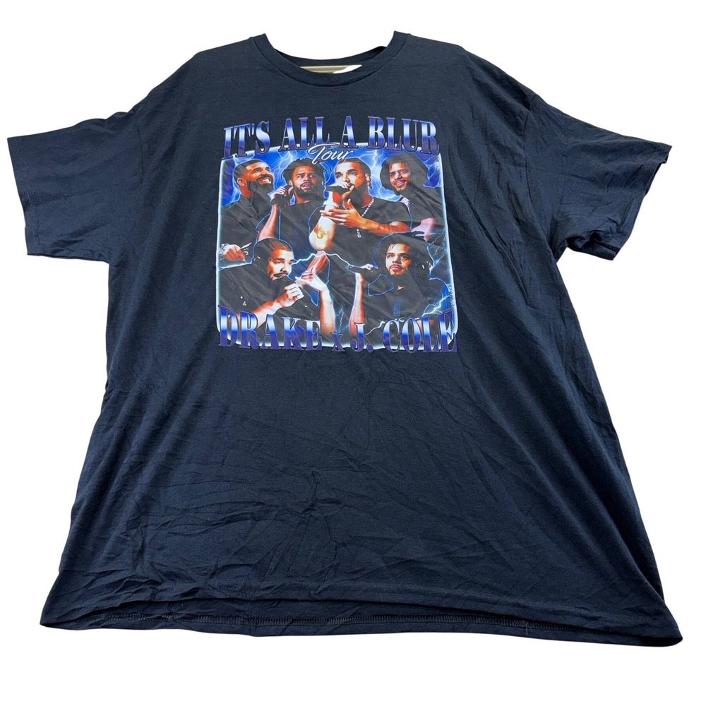 Gildan T-Shirt Mens XL Black Drake J Cole It's All A Blur Tour Graphic Tee Rap